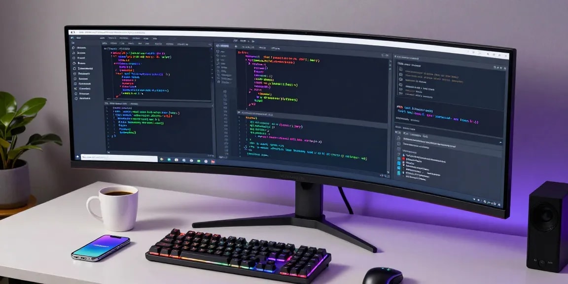 Abonnement Iptv et développement logiciel sur un bureau moderne avec des gadgets technologiques.