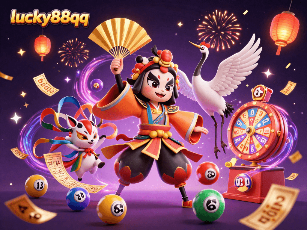 Experience thrilling gameplay with lucky88qq as kabuki warriors and colorful lottery balls come alive.