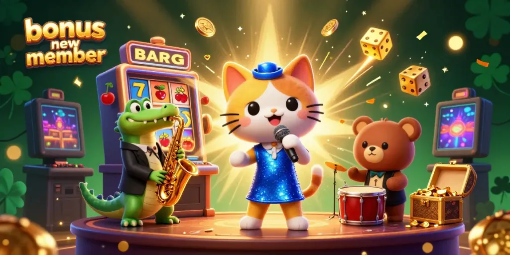Join the excitement of a bonus new member promotion with vibrant winnings and thrilling characters.