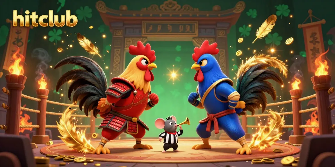 hitclub's exciting cartoon depiction of fighting roosters in an immersive gambling arena.
