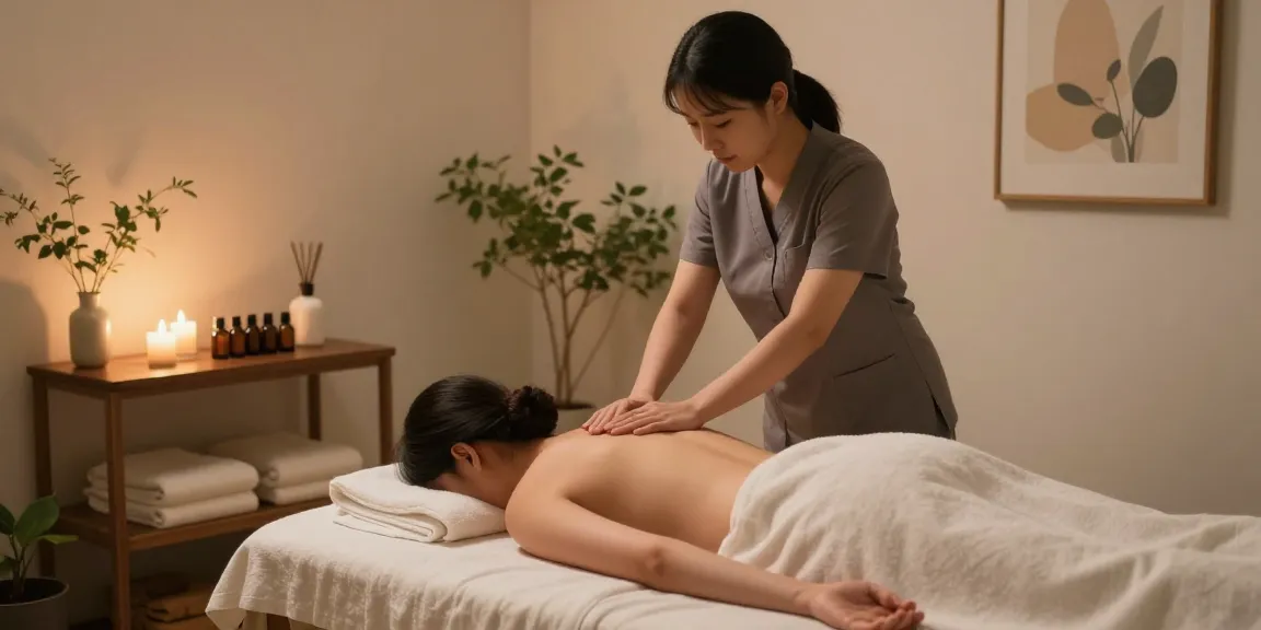 Experience the soothing 성북구출장마사지 in a tranquil massage therapy room with ambient lighting and calming decor.