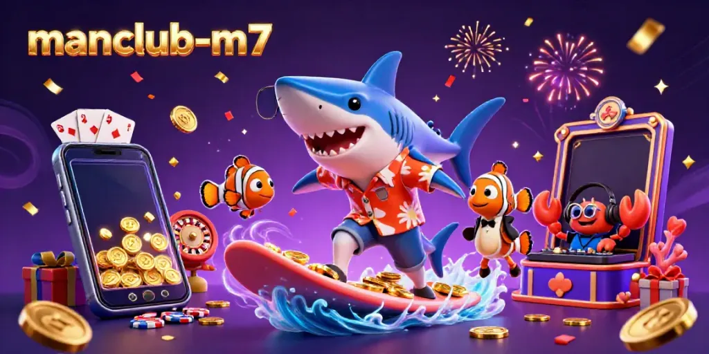 Experience thrilling entertainment at manclub-m7 with vibrant casino-themed 3D illustration