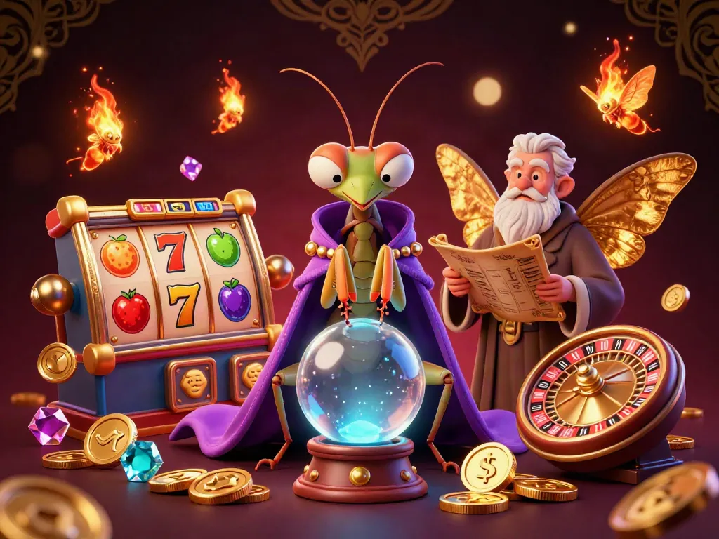 Spin the reels with Hitclub's lively casino scene featuring a fortune teller and a wise librarian.