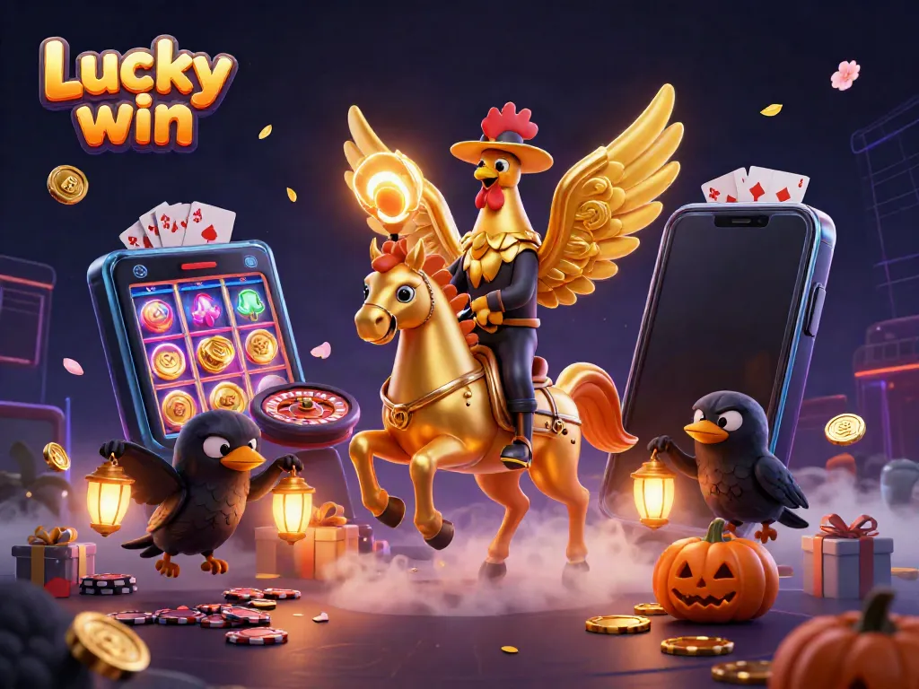 Experience thrilling gaming with Lucky win in this dynamic casino scene full of colorful action.
