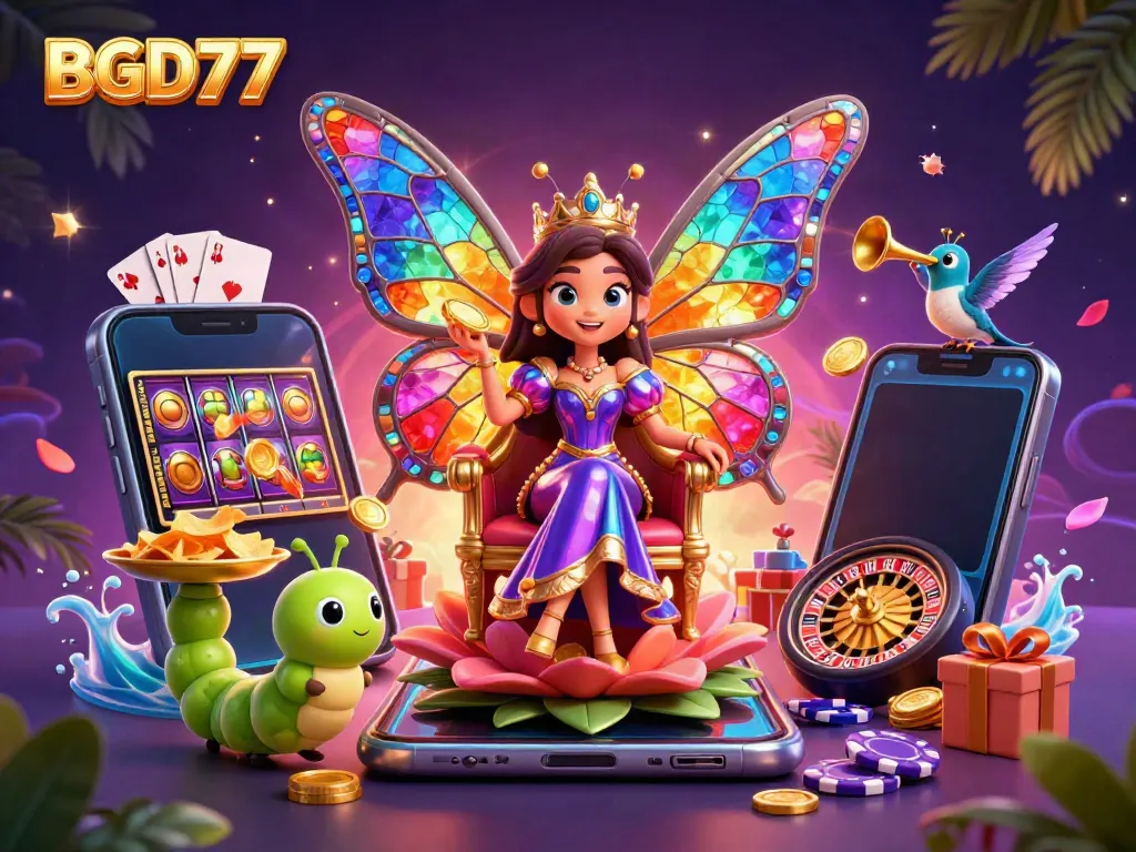 Experience the vibrant world of BGD77 casino with stunning visuals of games and characters.
