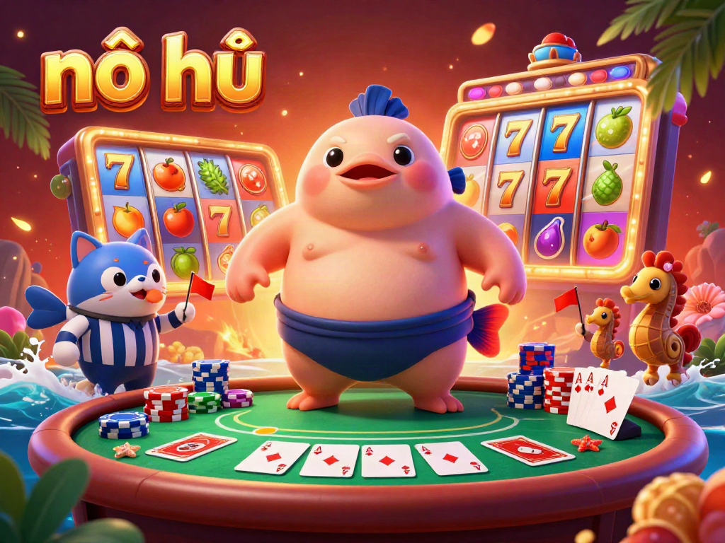Engage in nổ hũ as a vibrant 3D scene unfolds with a fugu, catfish, and seahorses among slot elements.