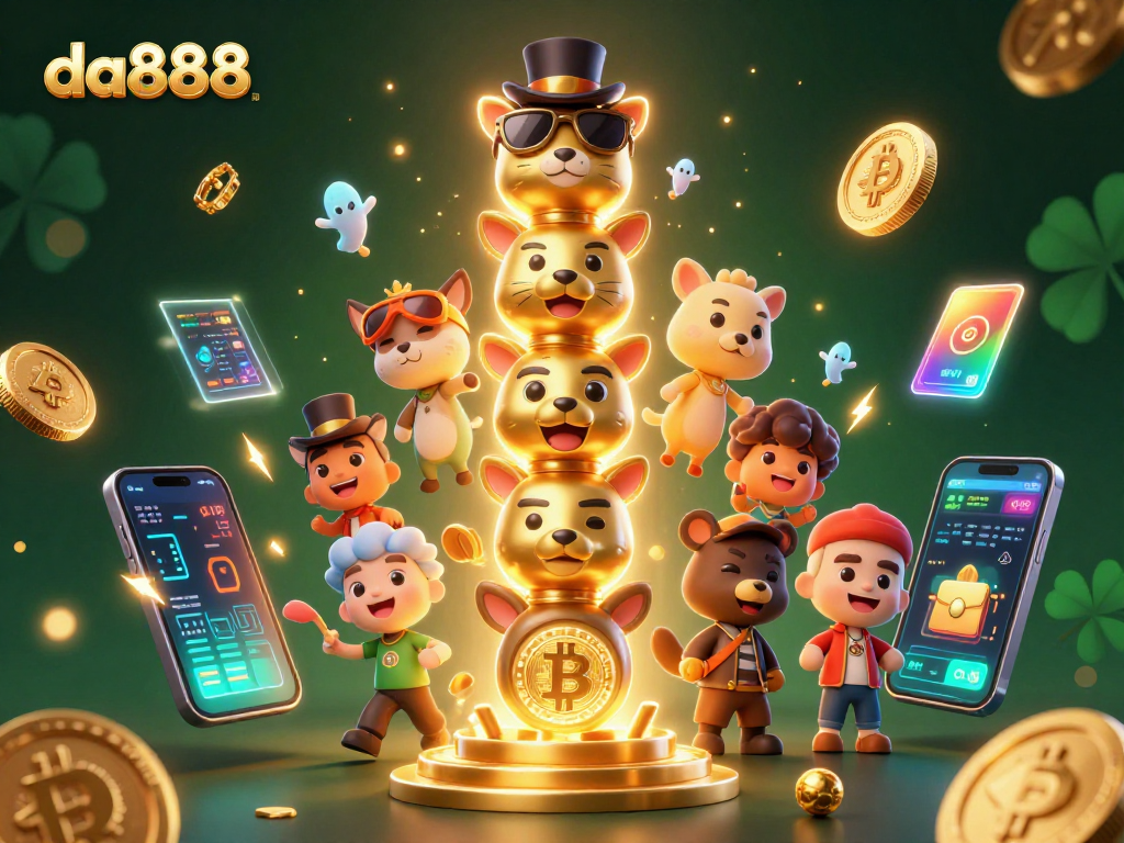 Experience thrilling wins with da888's captivating 3D casino scene featuring crypto coins.