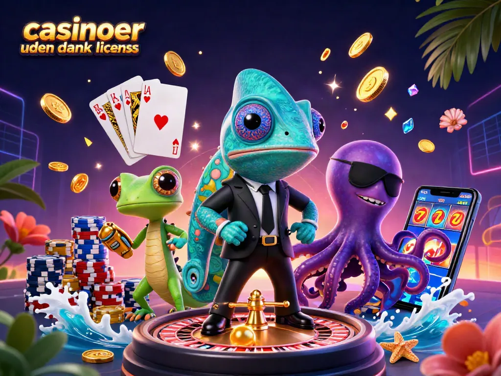 Cascading coins and gems create excitement at casinoer uden dansk licens with a spy chameleon, tech gecko, and villainous octopus.