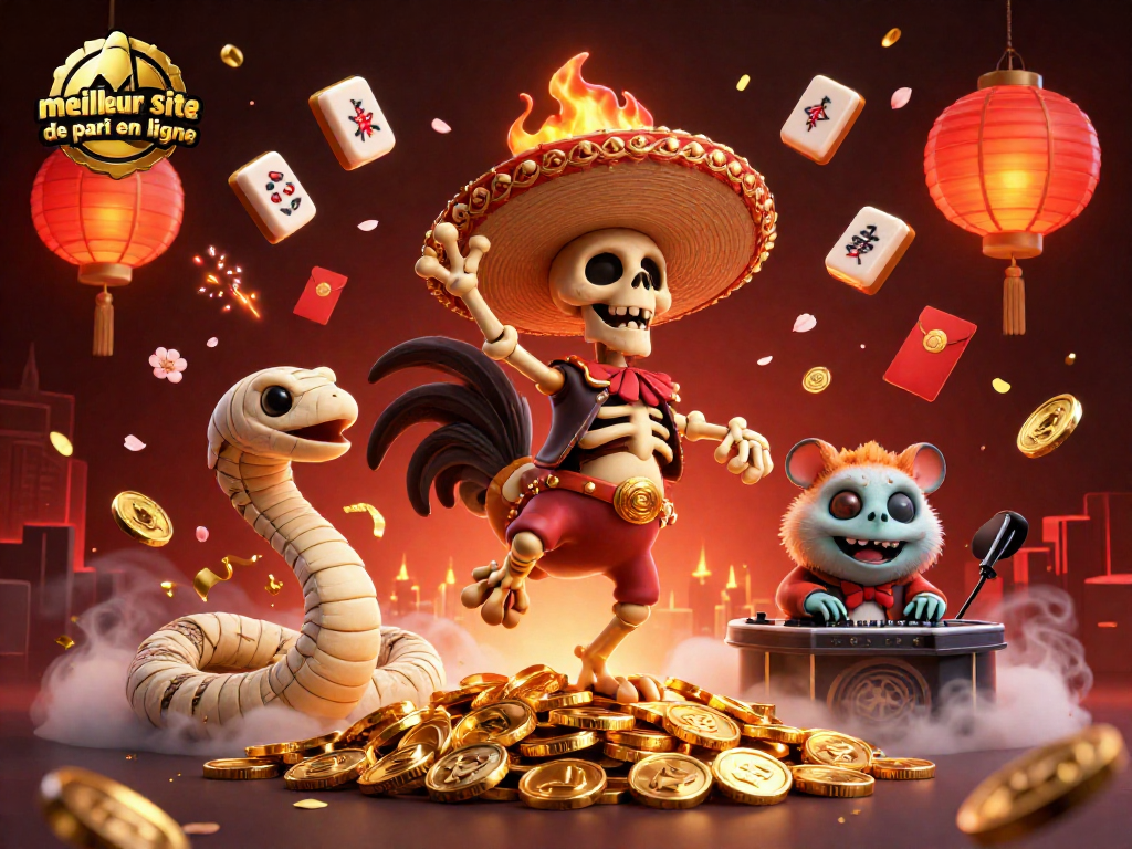 Vivez l'expérience du meilleur site de pari en ligne avec une scène festive de personnages 3D autour d'une ambiance casino