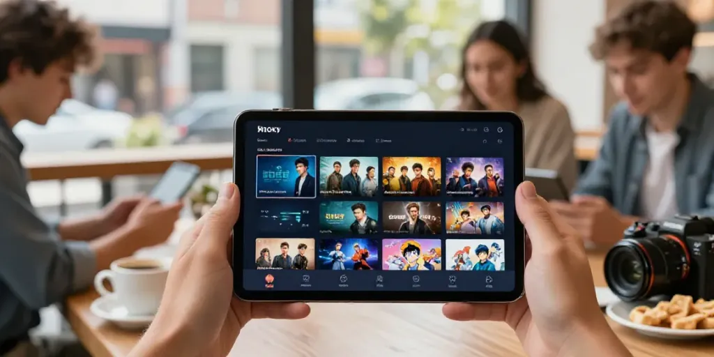 Écran de l'application de streaming sur smartphone, mettant en avant le téléchargement d'applications.