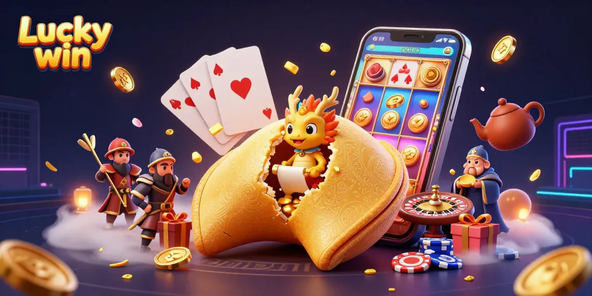 Spin and win with Lucky win in this vibrant casino scene filled with exciting game elements.