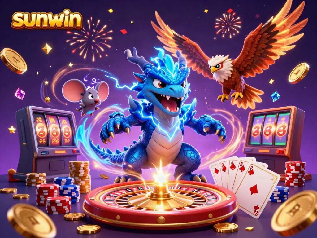 Experience thrilling gameplay with sunwin's dynamic casino scene featuring a thunder dragon and dazzling effects.