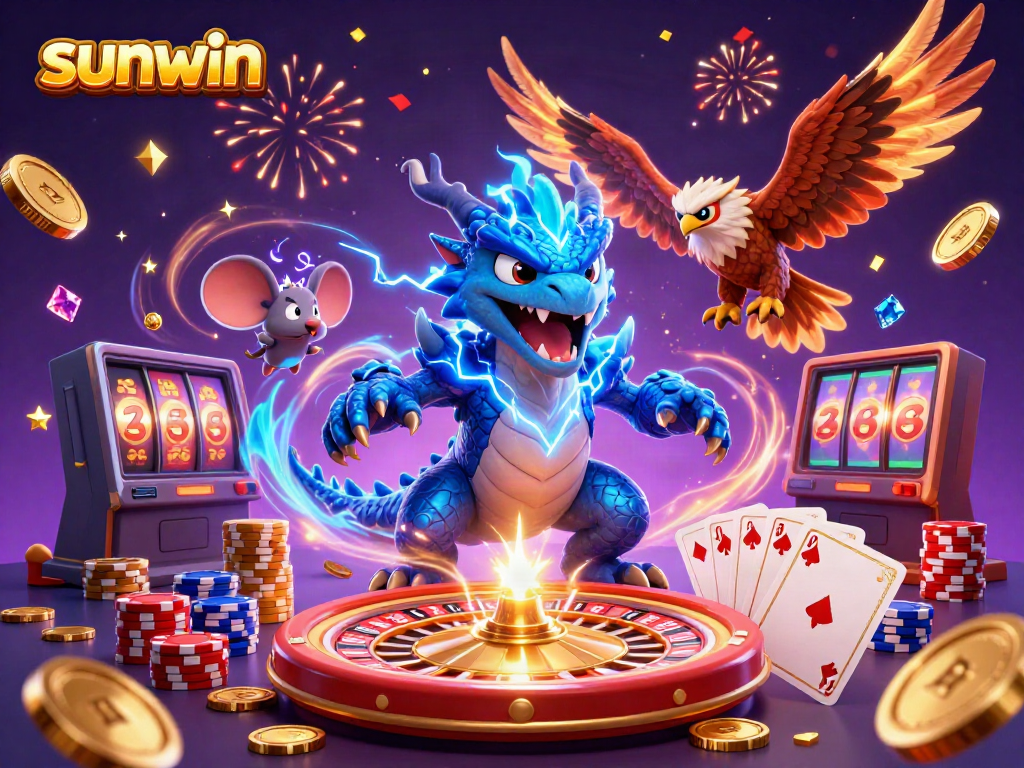 Experience thrilling gameplay with sunwin's dynamic casino scene featuring a thunder dragon and dazzling effects.