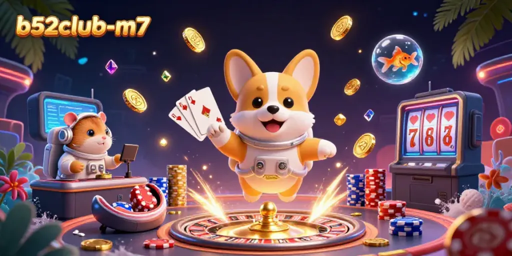 Experience thrilling gaming with b52club-m7 as a floating corgi astronaut embarks on an interstellar casino adventure.