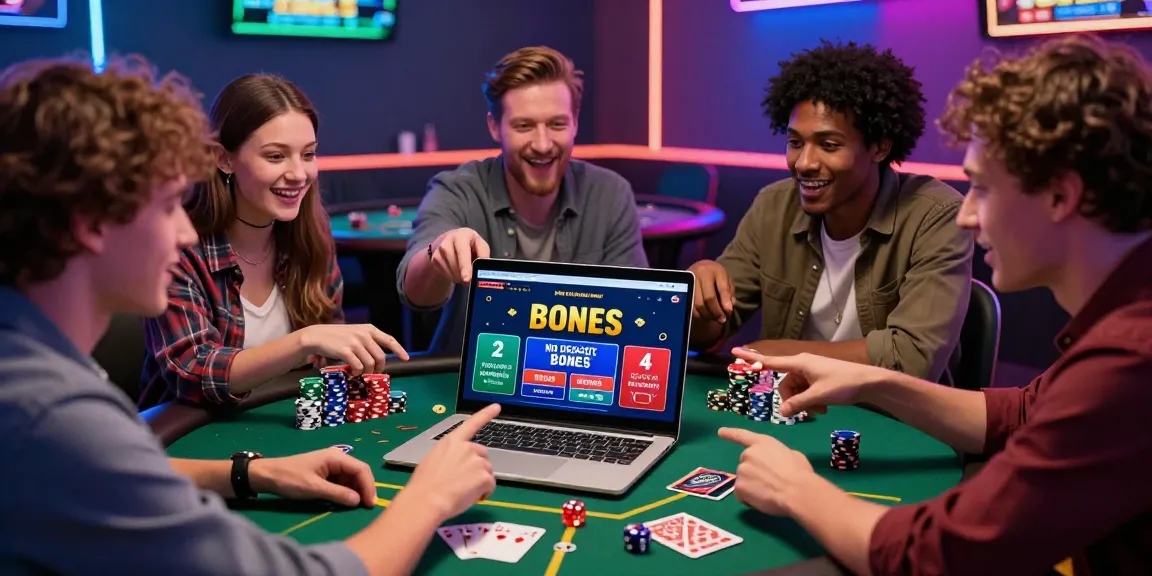Bonus casino sans dépôt : amis jouant ensemble à des promotions de jeux en ligne.