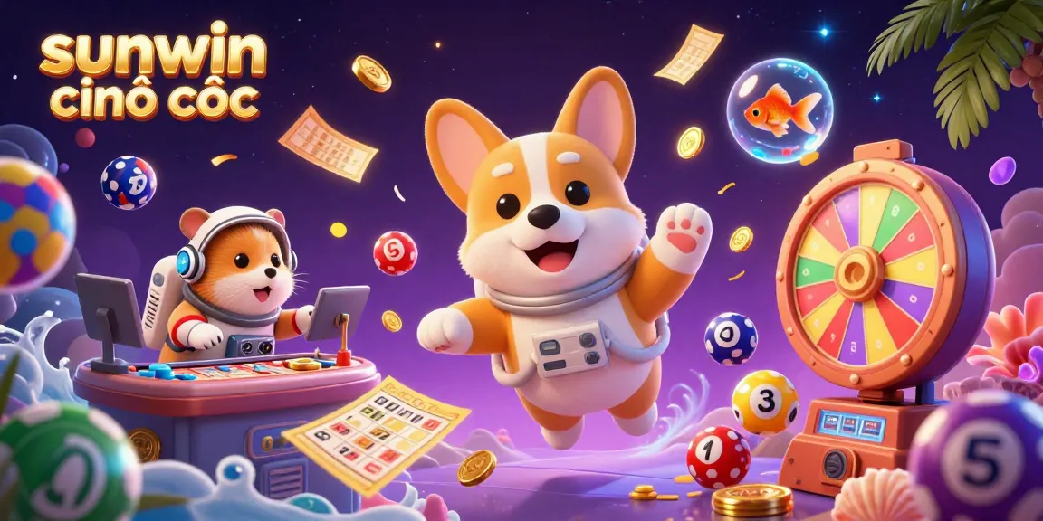 Engage with exciting games at sunwin chính thức featuring a cartoon corgi, floating coins, and more!