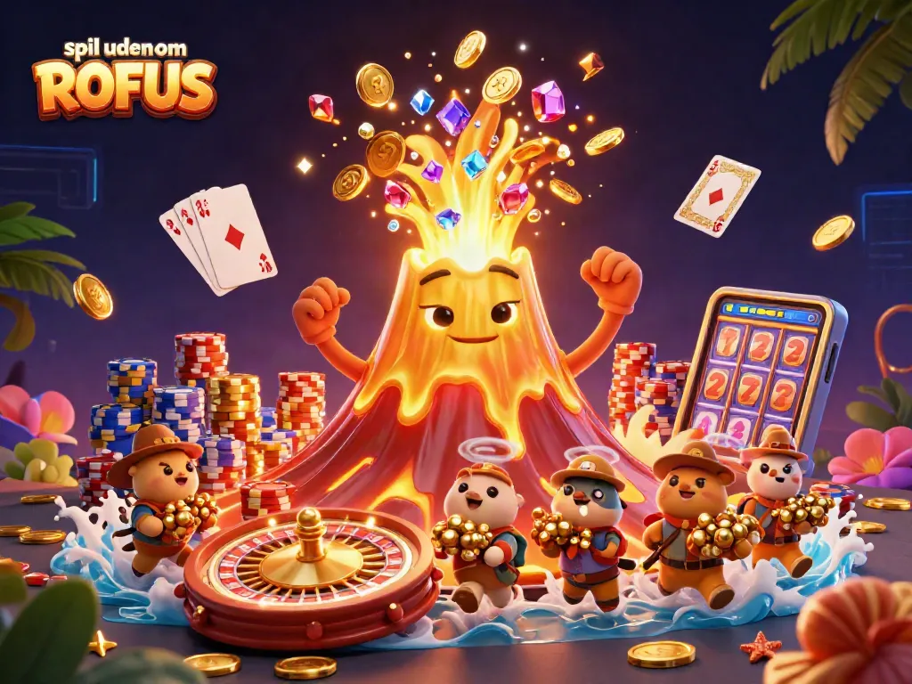 Experience the thrill of spil uden om ROFUS with coins, gems, and vibrant casino elements.