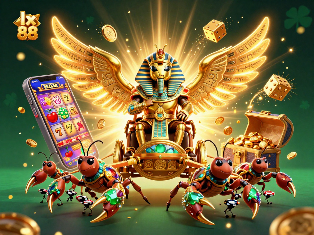 Experience the excitement at lx 88 with golden bugs, vibrant slot machines, and thrilling casino atmosphere.
