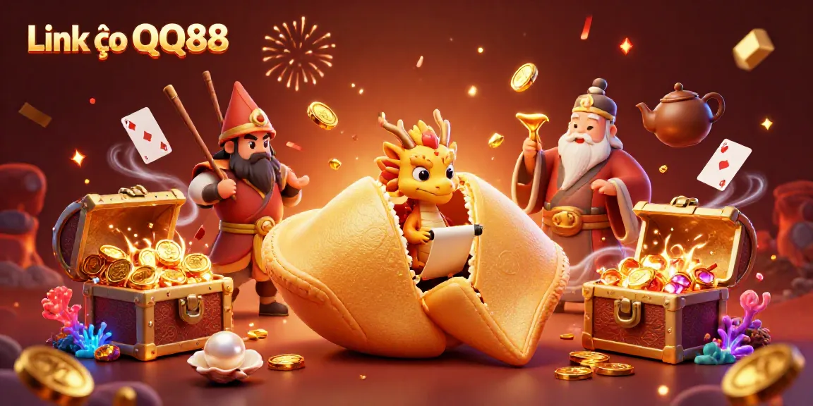 Engage in thrilling gameplay with Link vào QQ88 as a golden fortune cookie reveals secrets guarded by a wise dragon.