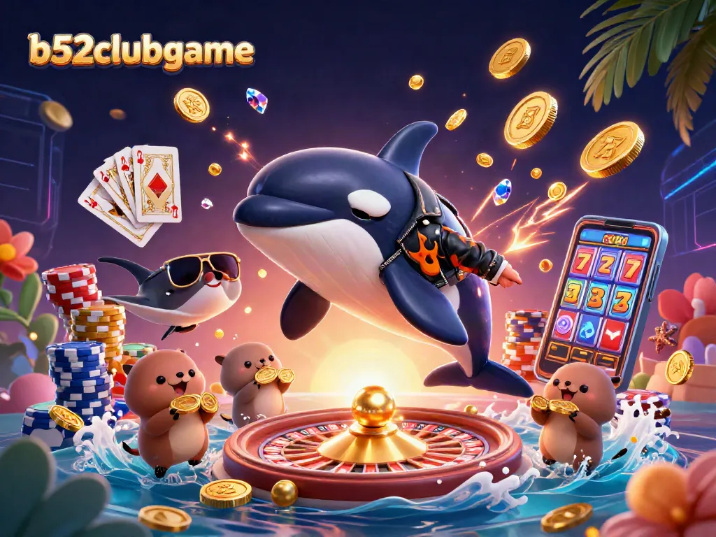 Join the fun at b52clubgame with an orca and otters in a dynamic casino scene!