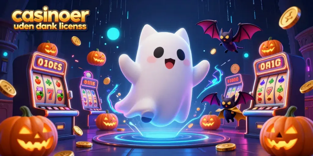 Experience the thrill at casinoer uden dansk licens with a ghost cat and vampire bat in a haunted casino.