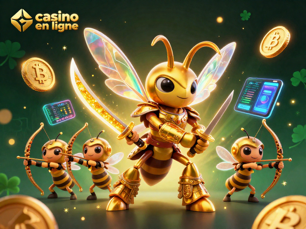 Plongez dans l'univers captivant d'un casino en ligne avec une illustration de personnages et des éléments crypto.