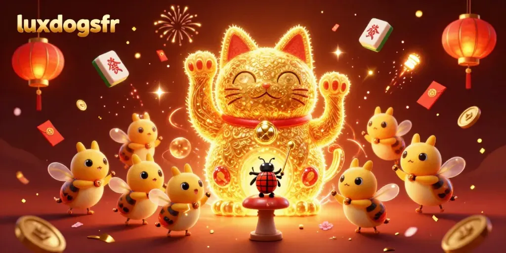 Experience the vibrant energy of luxdogsfr in this colorful gambling illustration featuring a lucky cat.