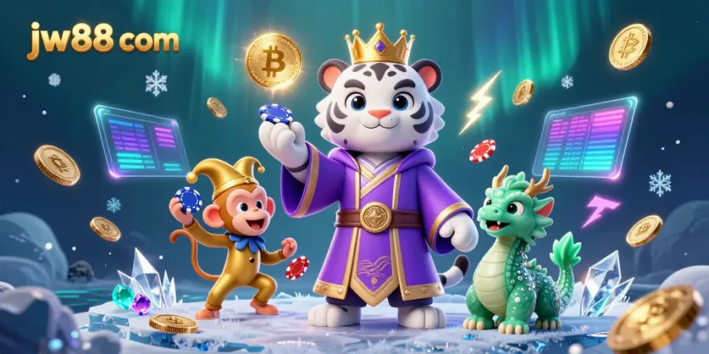 Experience vibrant gameplay at jw88 com with iconic 3D characters and casino elements in a dynamic scene.