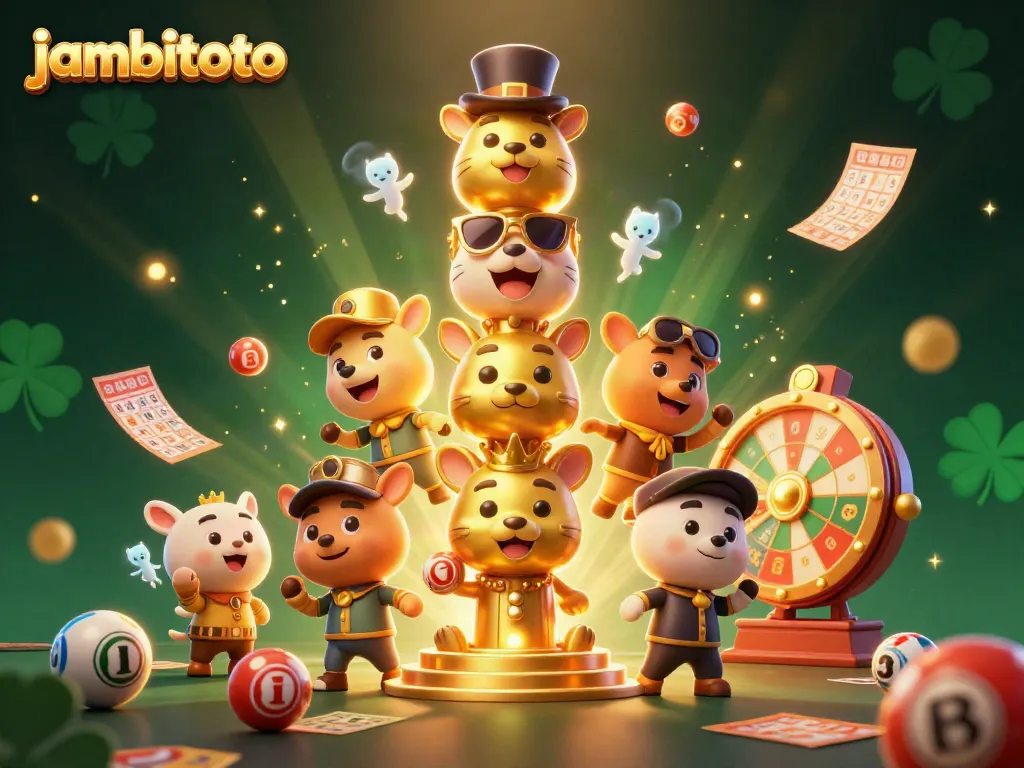 Experience thrilling lottery excitement with jambitoto's colorful animated totem pole and gaming elements.
