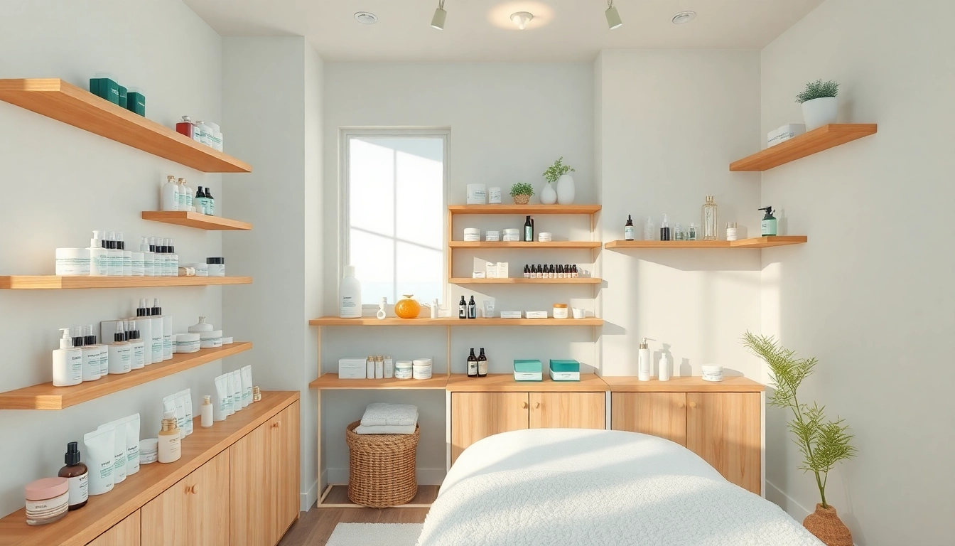 Koreanska hudvårdsprodukter visas i en lugn, inbjudande hudvårdstudio.