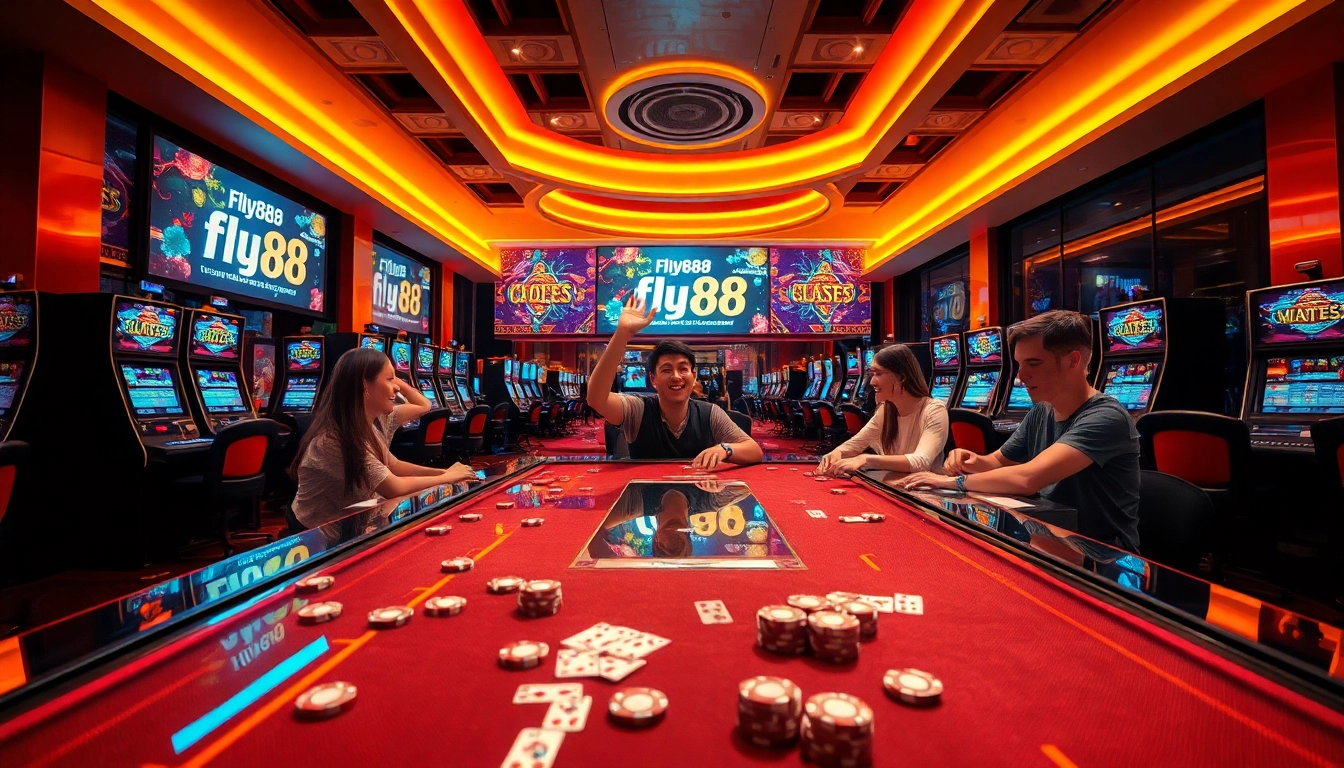 Experience the excitement of online gaming with the fly88 link, featuring vibrant casino elements and engaging players.