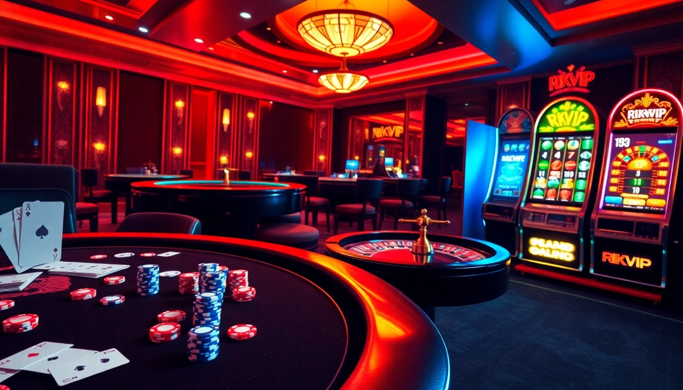 Experience the thrill of online gambling with RIKVIP's vibrant casino atmosphere featuring exciting tables and games.