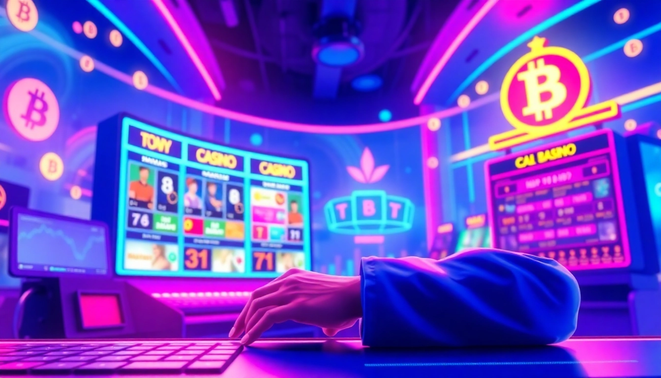 Jouez à des jeux dans un casino en ligne crypto moderne avec une interface colorée et engageante.