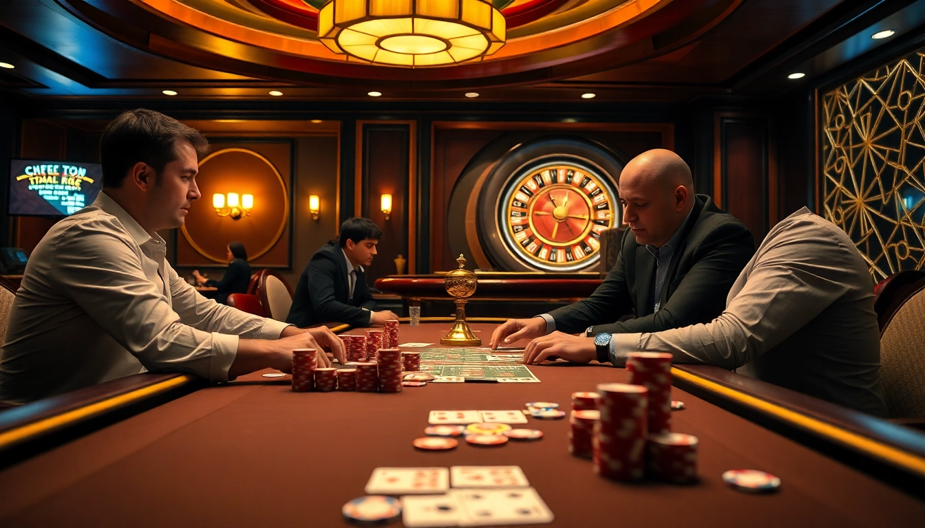 Casino poker action featuring dynamic gameplay with professional players and stacks of chips, including c168 elements.