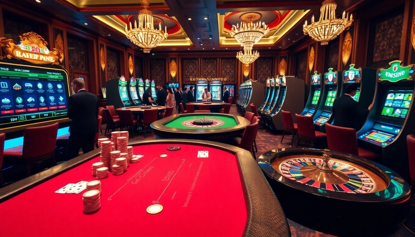 Experience thrilling gameplay at crypto casinos with vibrant slot machines and elegant gambling tables.