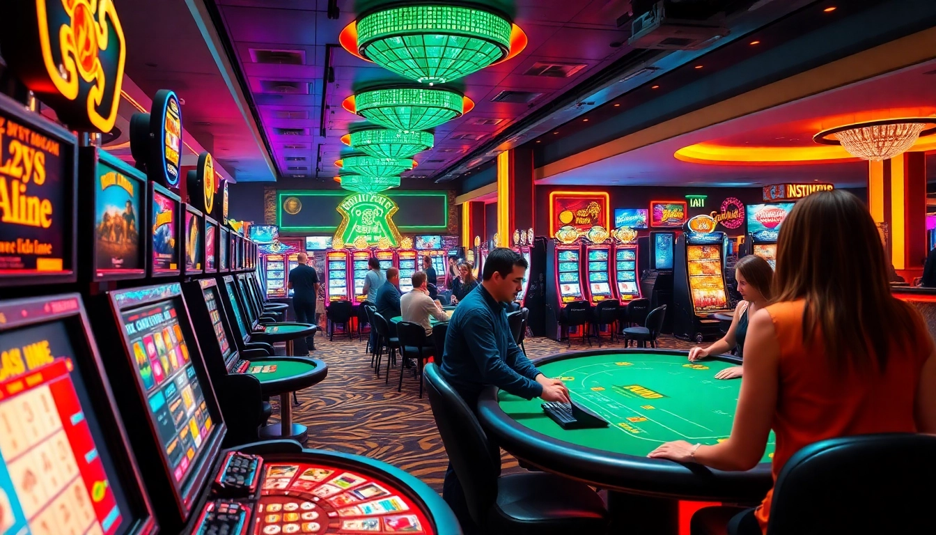 Jouer dans une salle de jeux de site casino en ligne dynamique mettant en valeur des machines à sous.