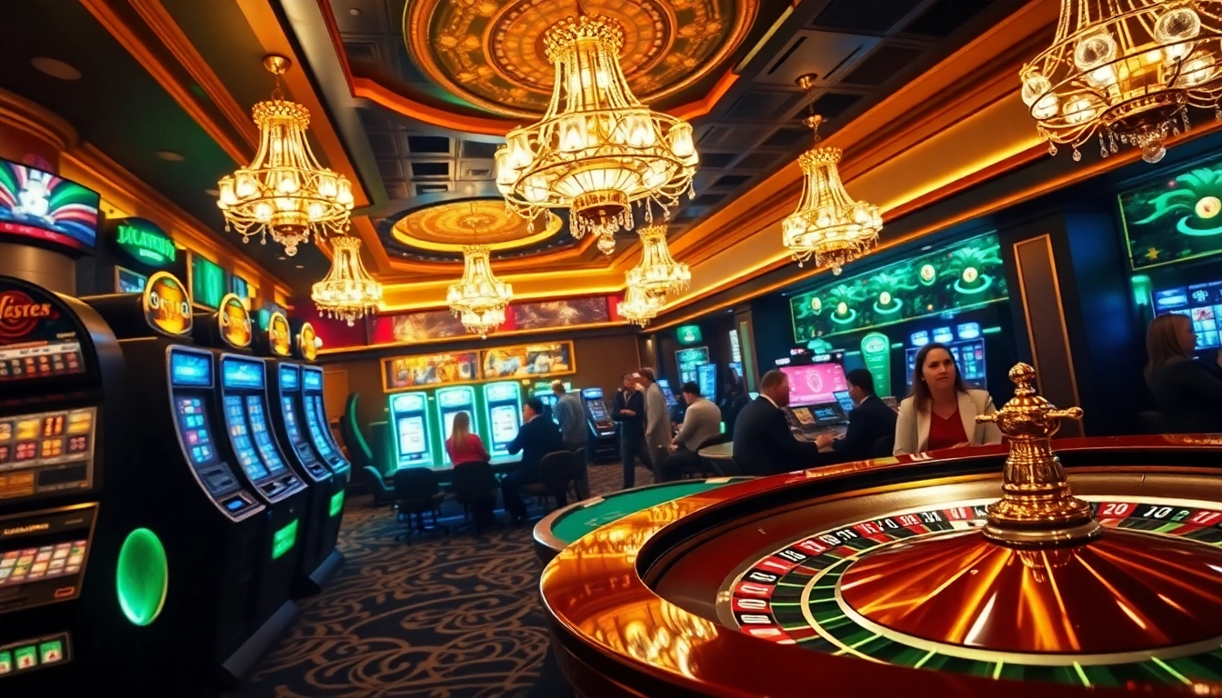 Exciting scene depicting meilleur casino en ligne with vibrant slot machines and engaging players.