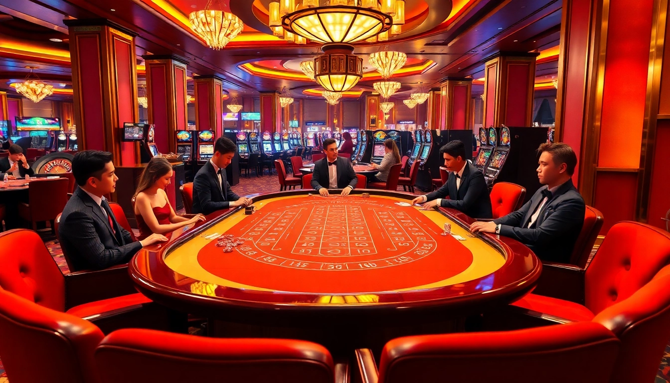 Experience the thrill of 789WIN with an upscale casino atmosphere featuring vibrant tables and engaging players.