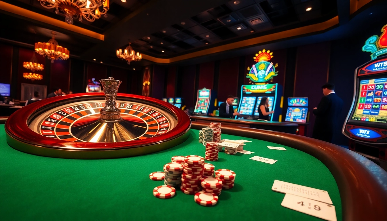 Exciting gameplay at uu88 com with poker chips and roulette in a luxurious casino.