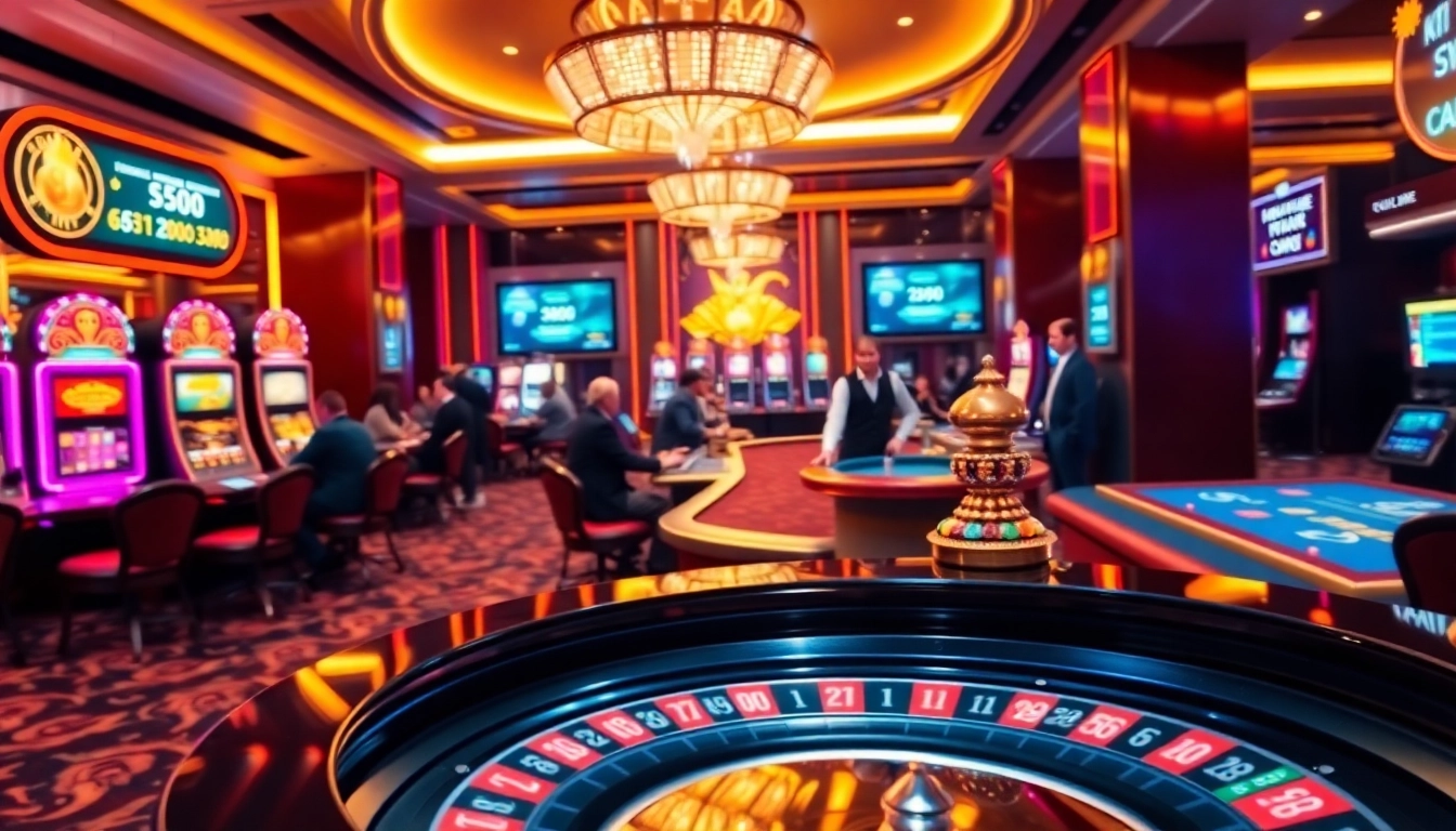 Engage in exciting gameplay at a crypto casino with vibrant tables and a lively atmosphere.