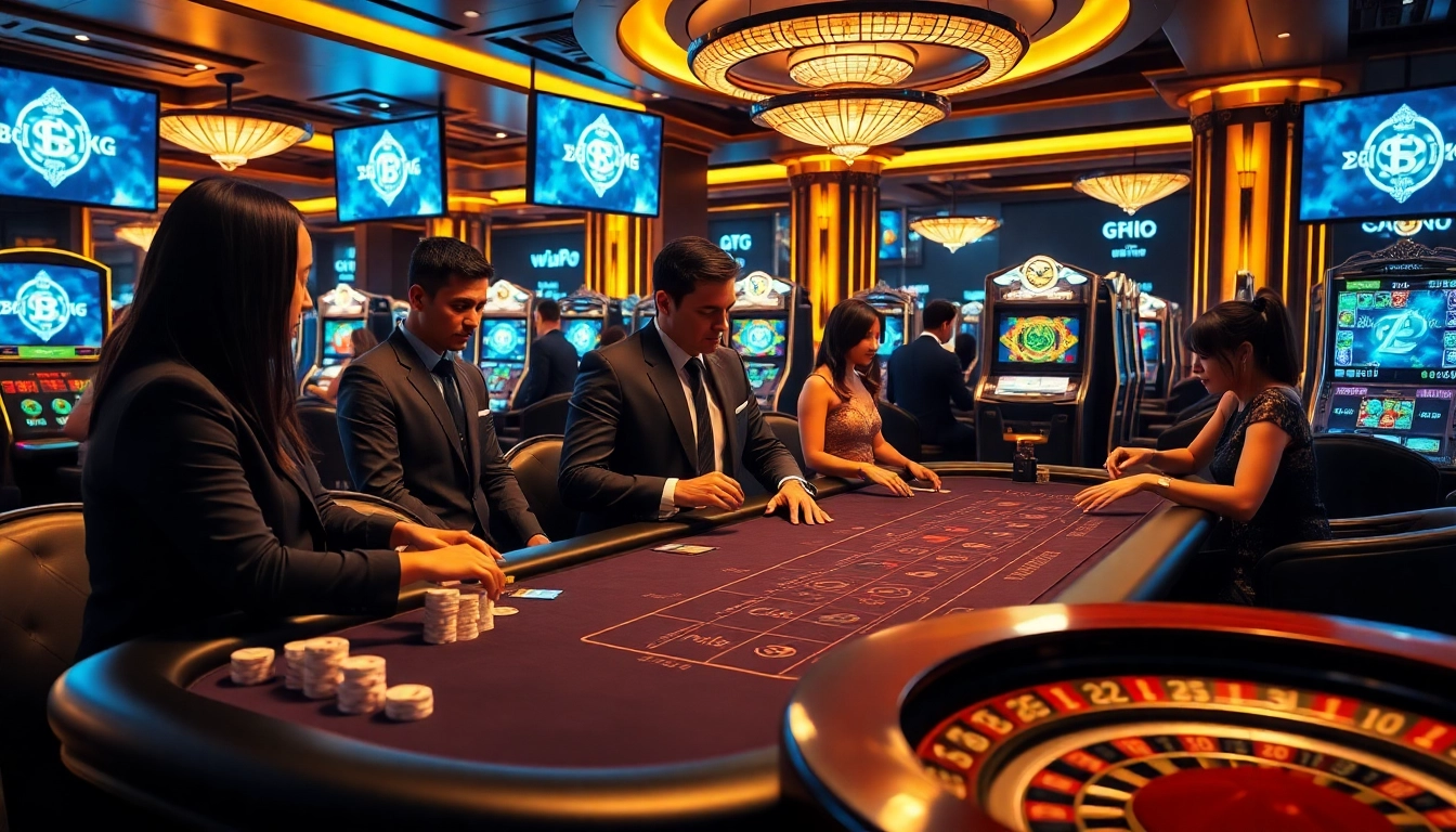Players enjoy thrilling games at crypto casinos featuring digital betting interfaces and vibrant casino tables.