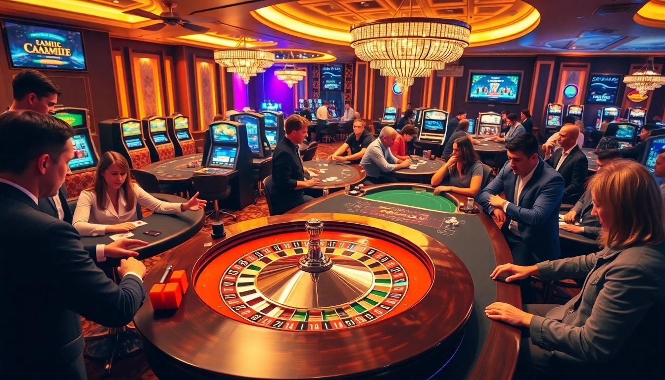 Gambling excitement at a casino featuring roulette, poker, and vibrant atmosphere with S8 elements.