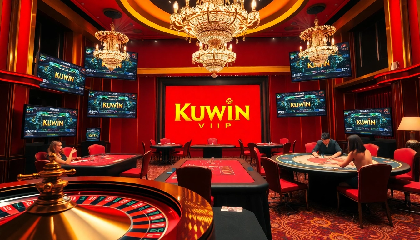 Kuwin VIP players engaging in a high-stakes poker game at a luxurious casino table.