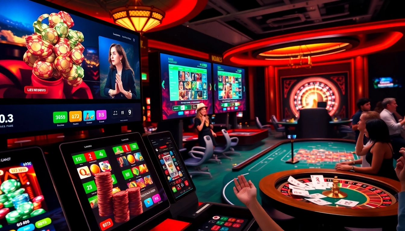 Lode88 casino interface featuring vibrant poker chips and engaging games in a luxurious setting.