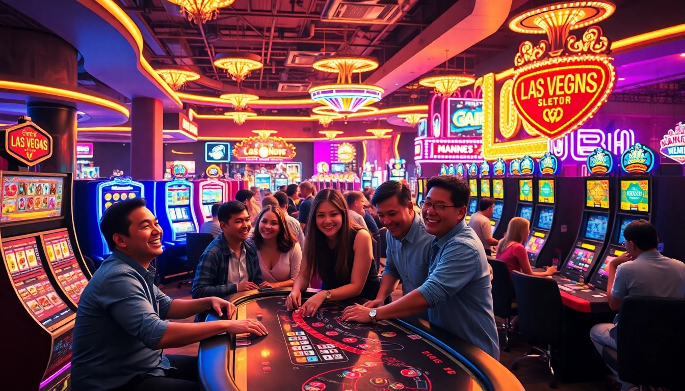Joueurs profitant de l'excitation des jeux dans un casino sans kyc, avec des lumières vives et une ambiance festive.