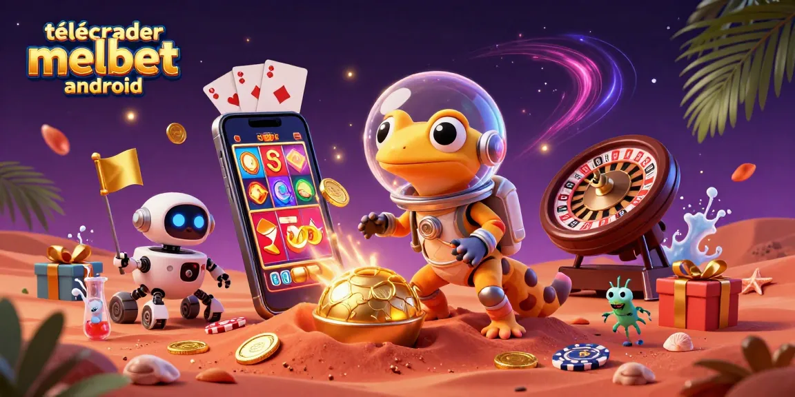 Place bets and download melbet android with this vibrant 3D casino scene featuring a Martian gecko and dynamic gaming elements.