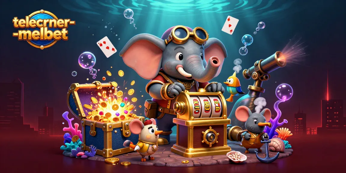 Play and win with telecharger-melbet, featuring a steampunk elephant at a golden slot machine surrounded by vibrant casino elements.