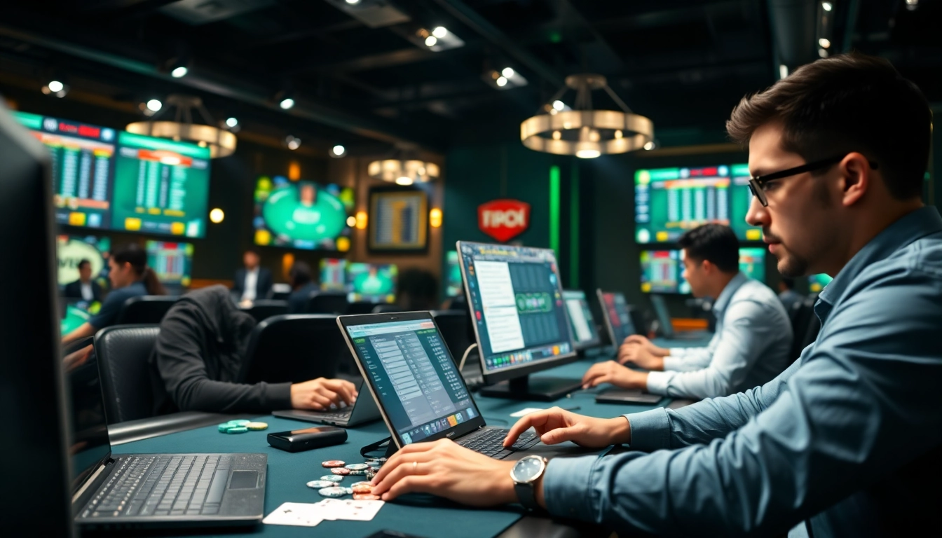 Jouer au poker en ligne avec des joueurs concentrés dans une ambiance interactive.