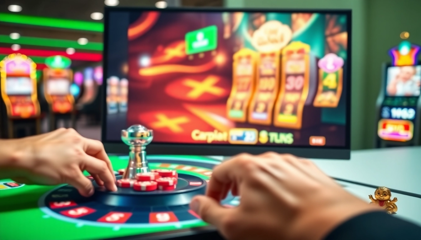 Jouez à casino en ligne avec une ambiance dynamique et des jetons colorés sur une table.