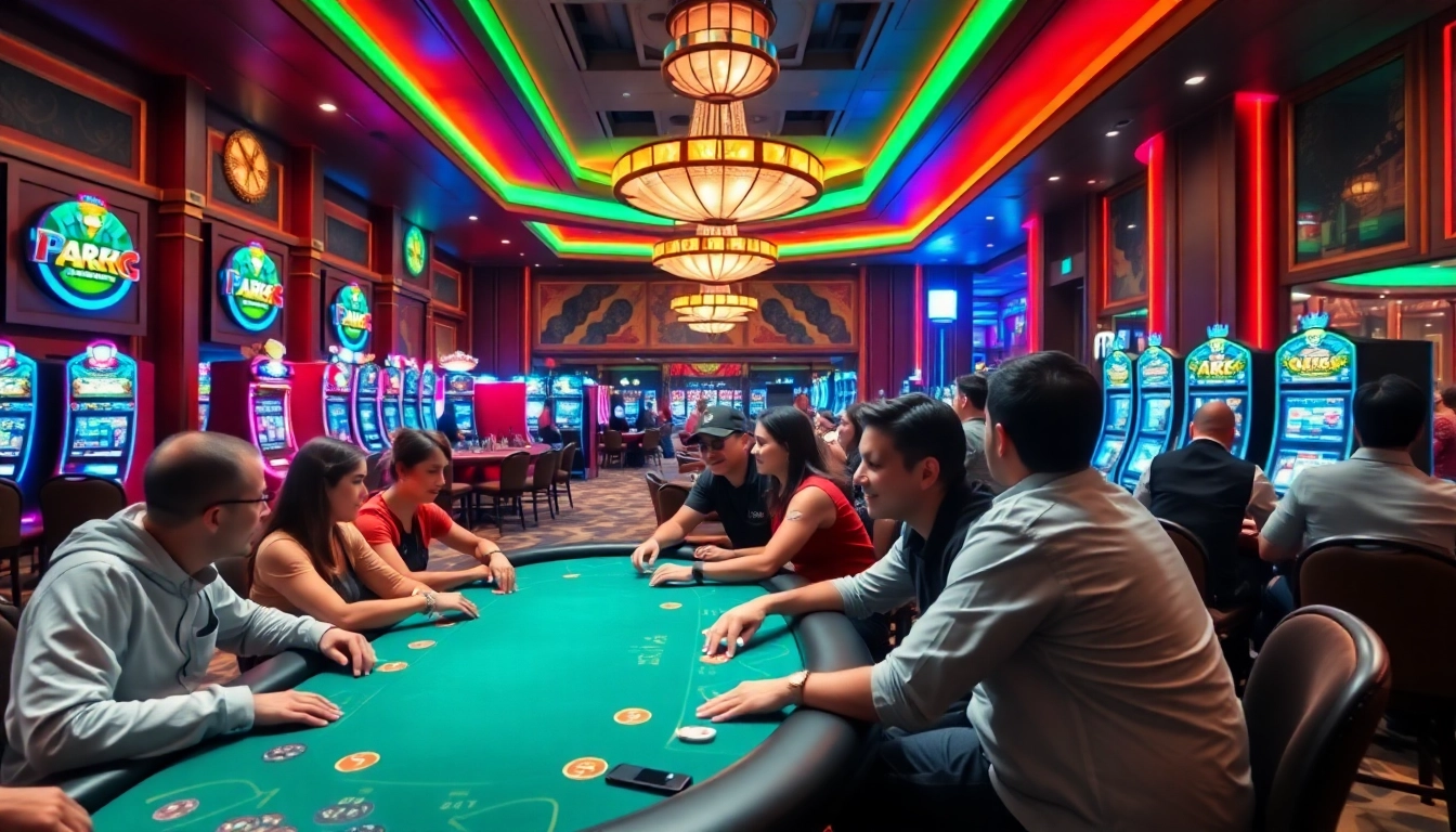 Joueurs dans un casino en ligne vibrant, participent à des jeux de poker excitants.